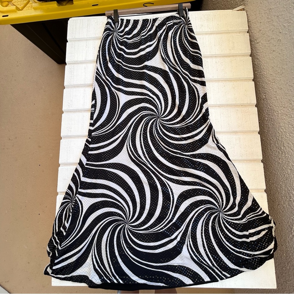 Jessica McClintock Psychedelic Flare Hem Maxi Skirt Bedazzled Lined Size 6